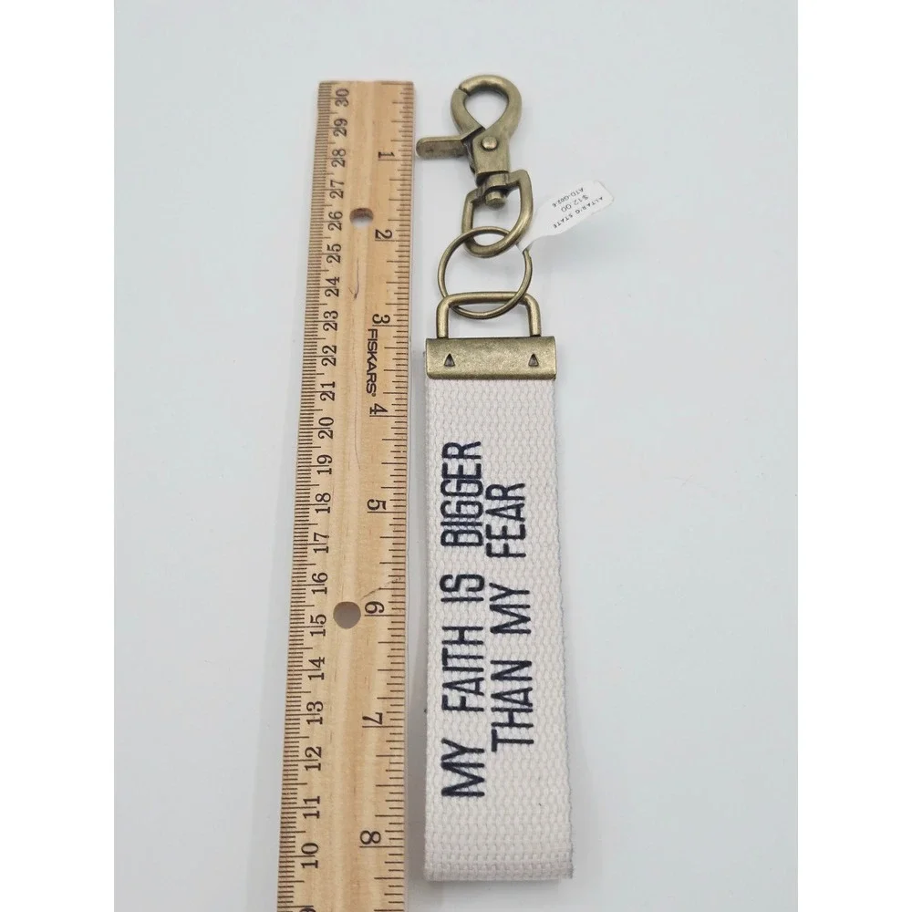 Altar'd State My Faith Is Bigger Than My Fear Canvas Wristlet Keychain Cream